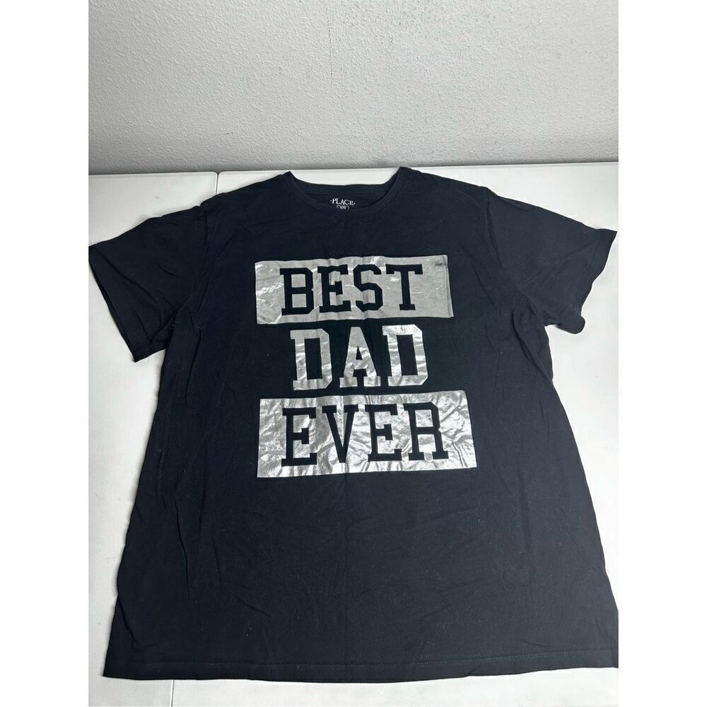 Place Best Dad Ever Men’s Black Silver T-shirt Size XL Cotton
